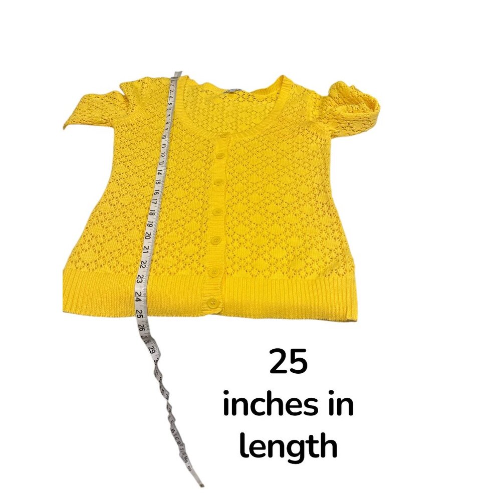 Tabitha Yellow Lace Knit Cardigan Sweater | Medium | 100% Cotton | Retro Cottage - Picture 7 of 7